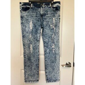 Vtg VIP Jeans Acid Wash Distressed Jeans Sz 15/16 Ripped Details Stretch Retro